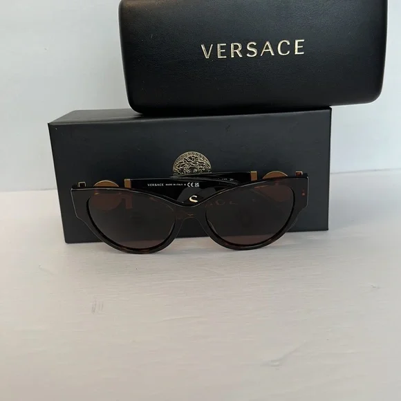 VERSACE Ladies Transparent Brown Cat-Eye Sunglasses